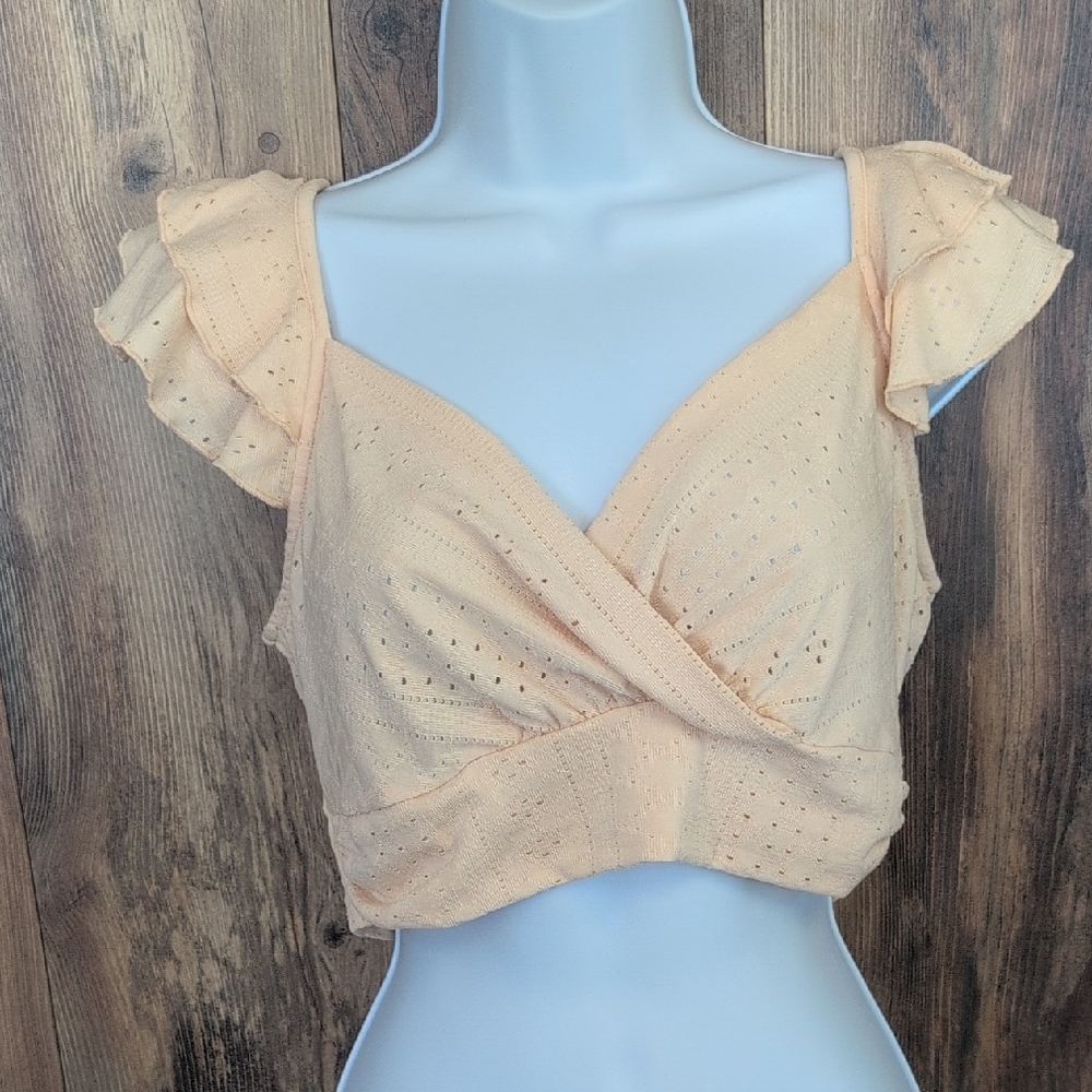 Shein Ruffle Sleeve Crop Blouse M                      D380x